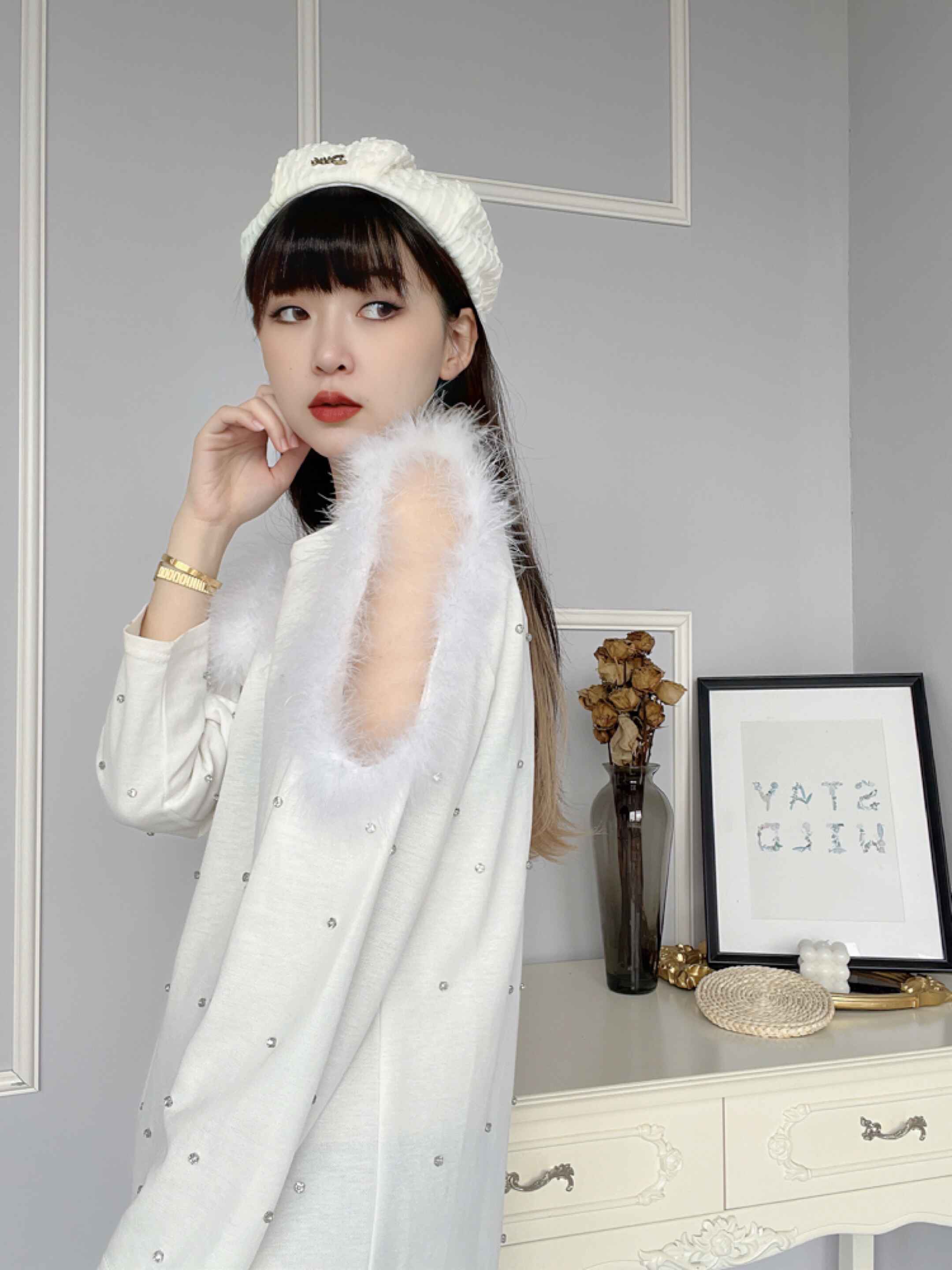 镂空羽毛闪砖连衣裙 | Ninestudio.9