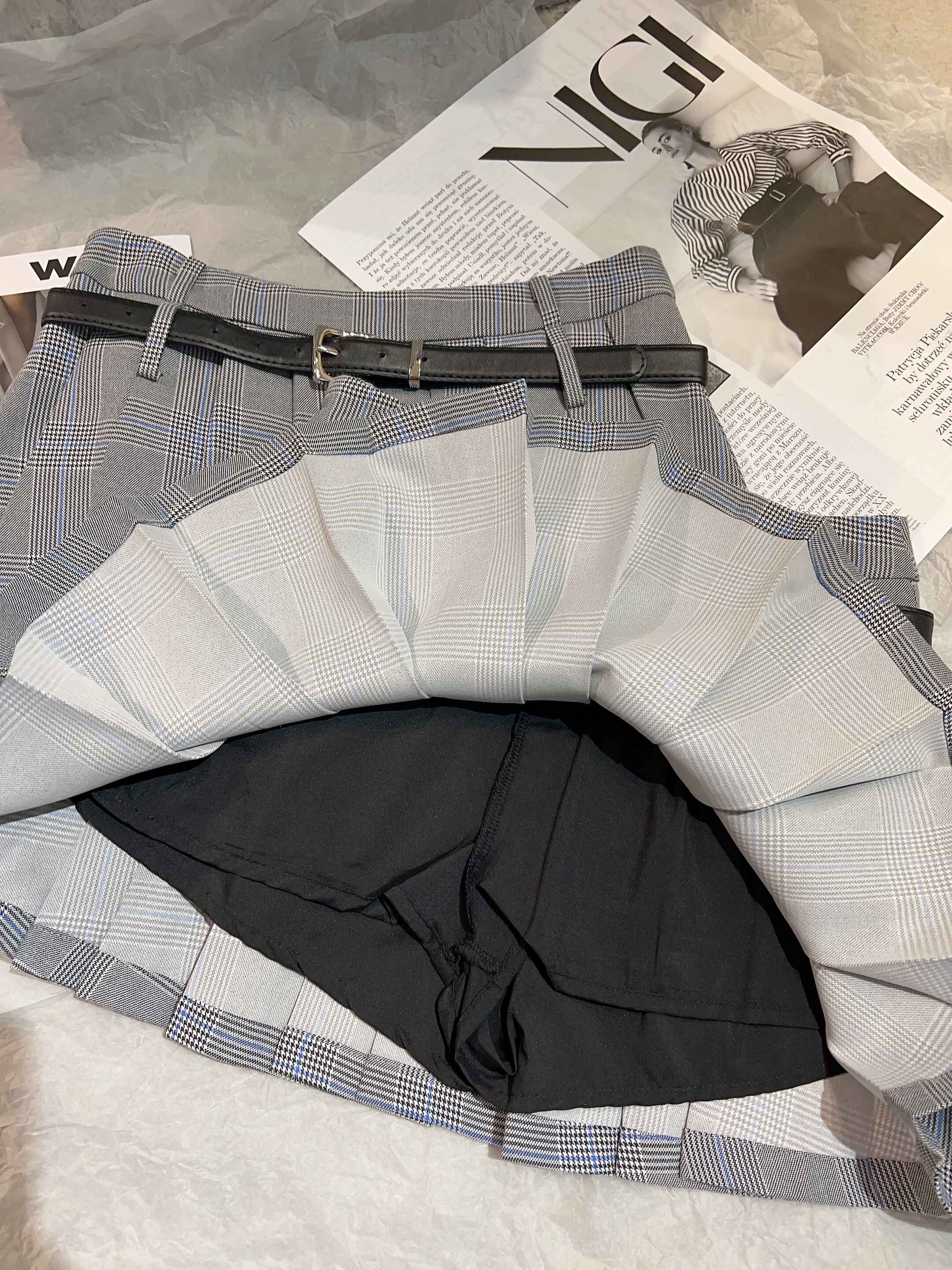 格子款百褶裙+裤带 | Ninestudio.9