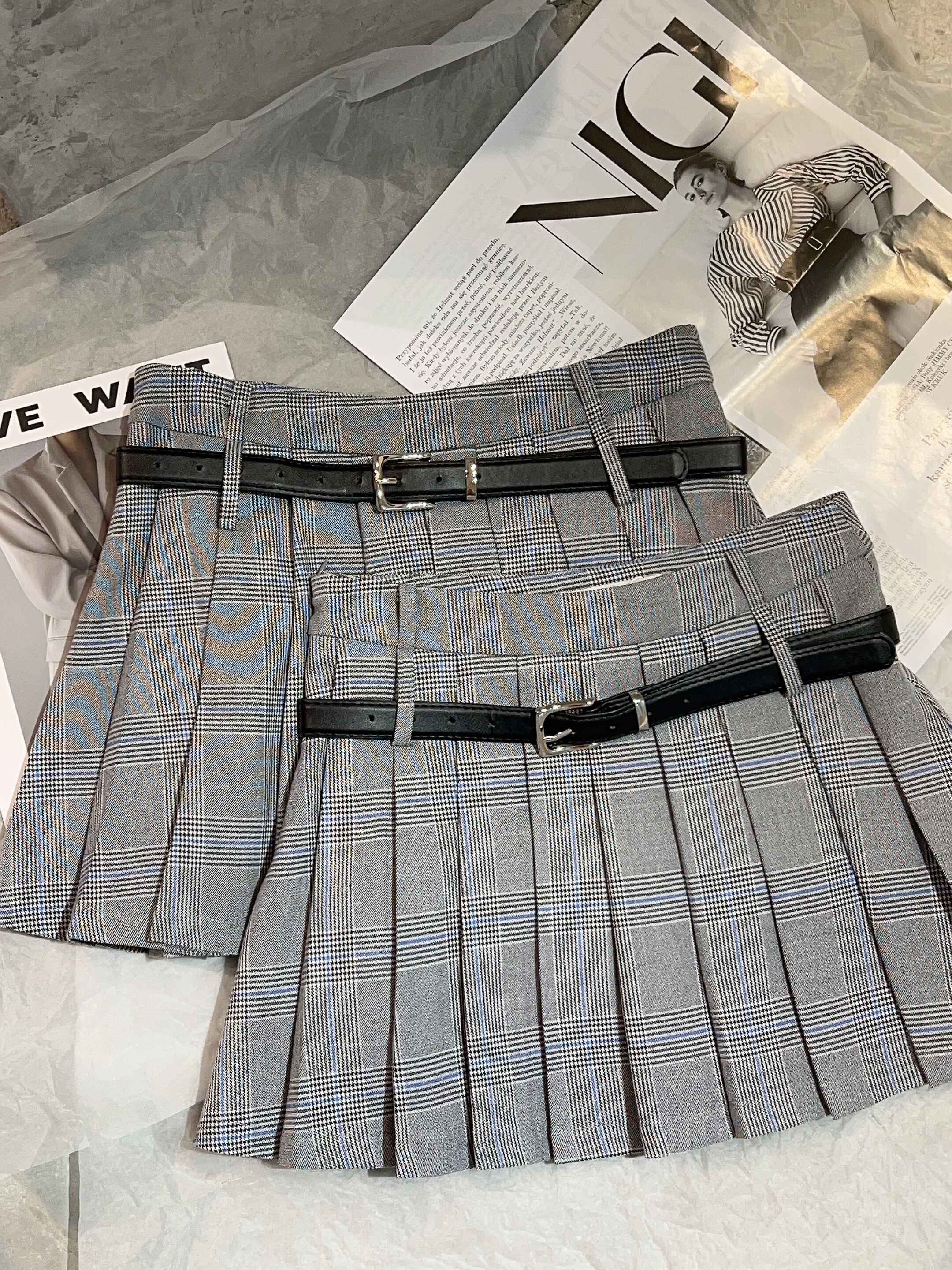 格子款百褶裙+裤带 | Ninestudio.9