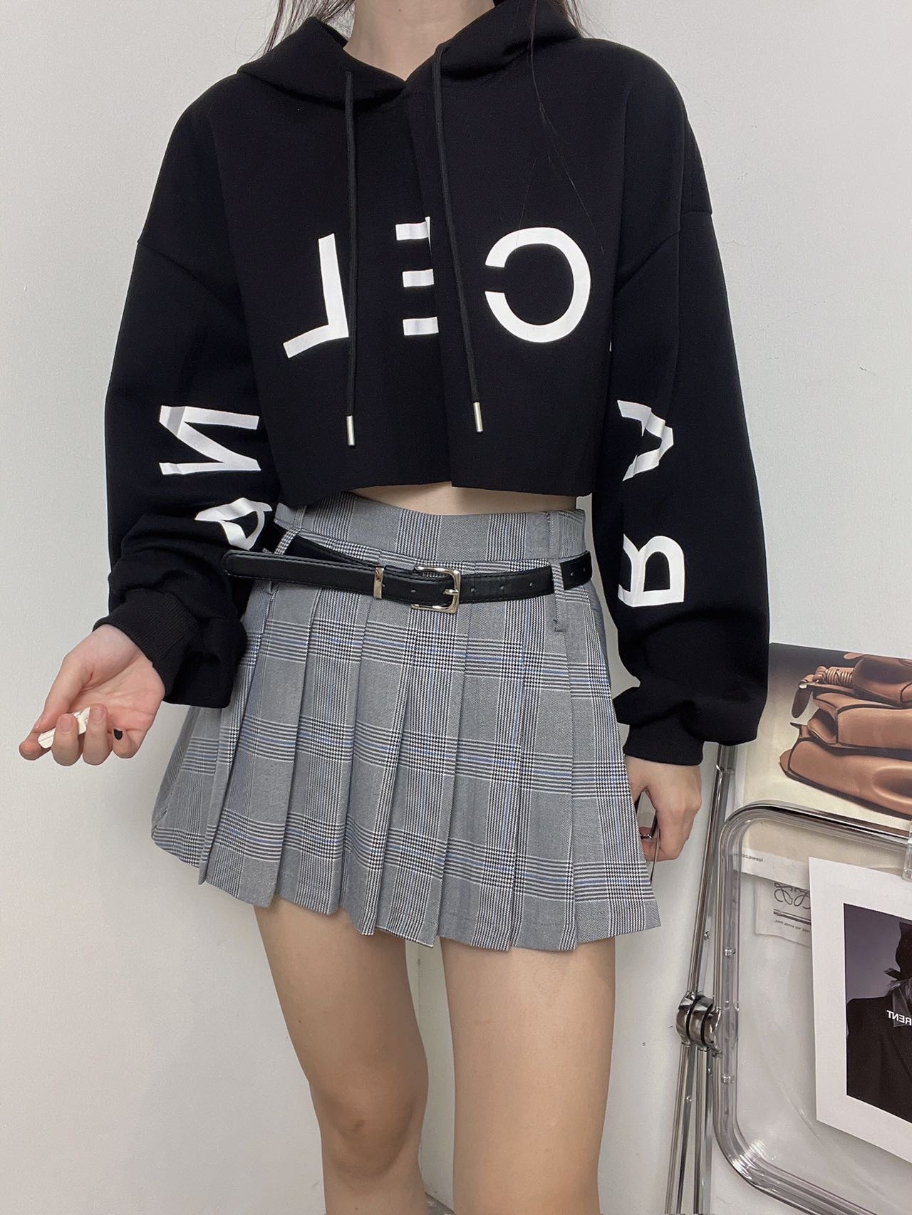 格子款百褶裙+裤带 | Ninestudio.9