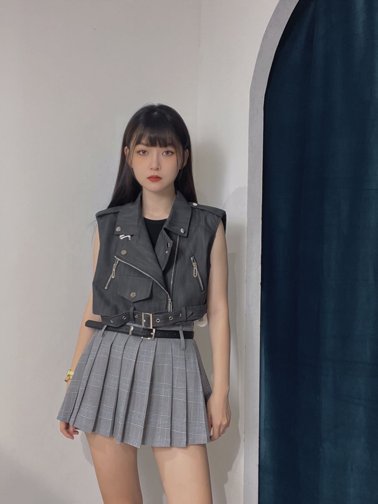 格子款百褶裙+裤带 | Ninestudio.9