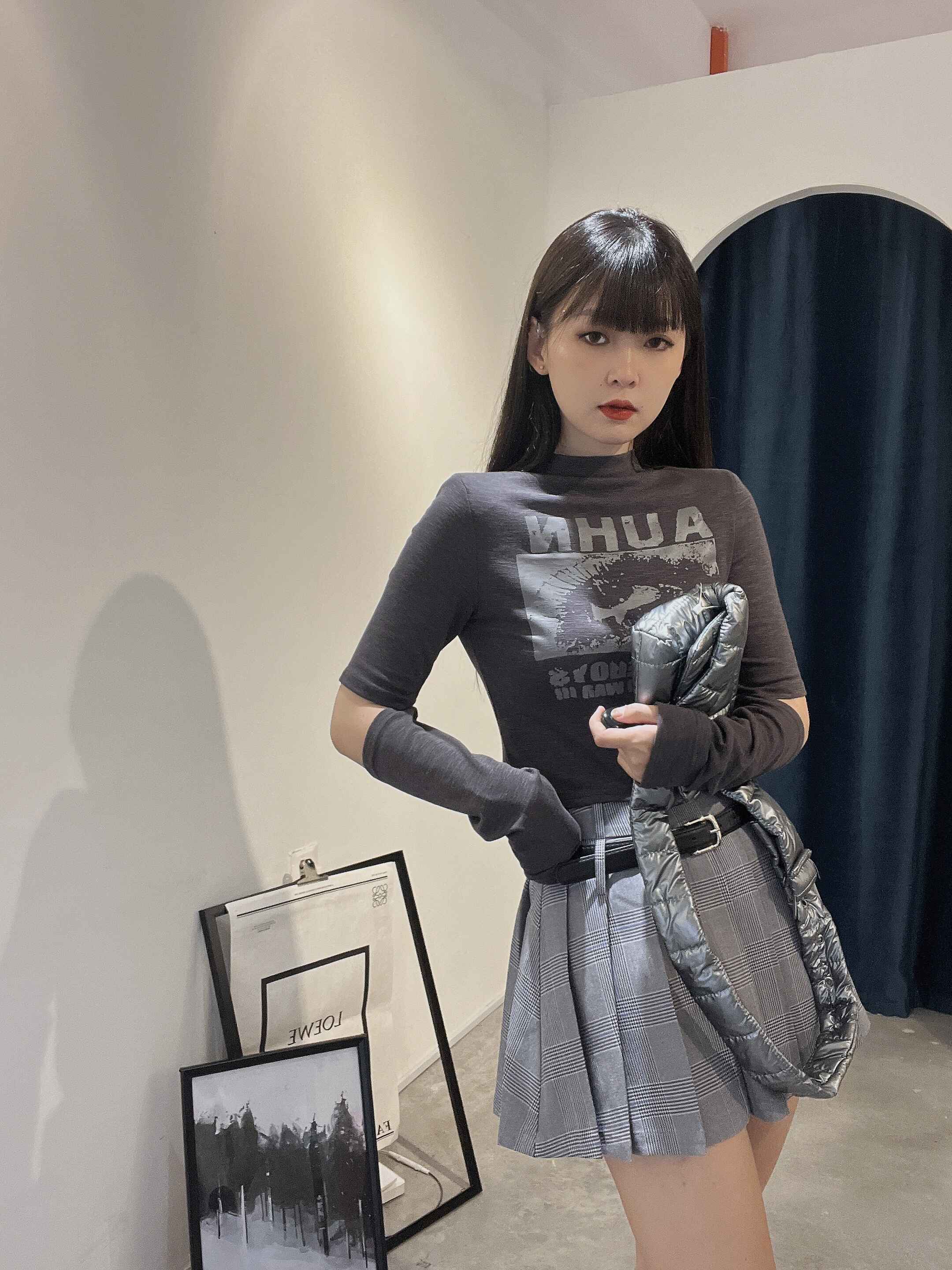 格子款百褶裙+裤带 | Ninestudio.9