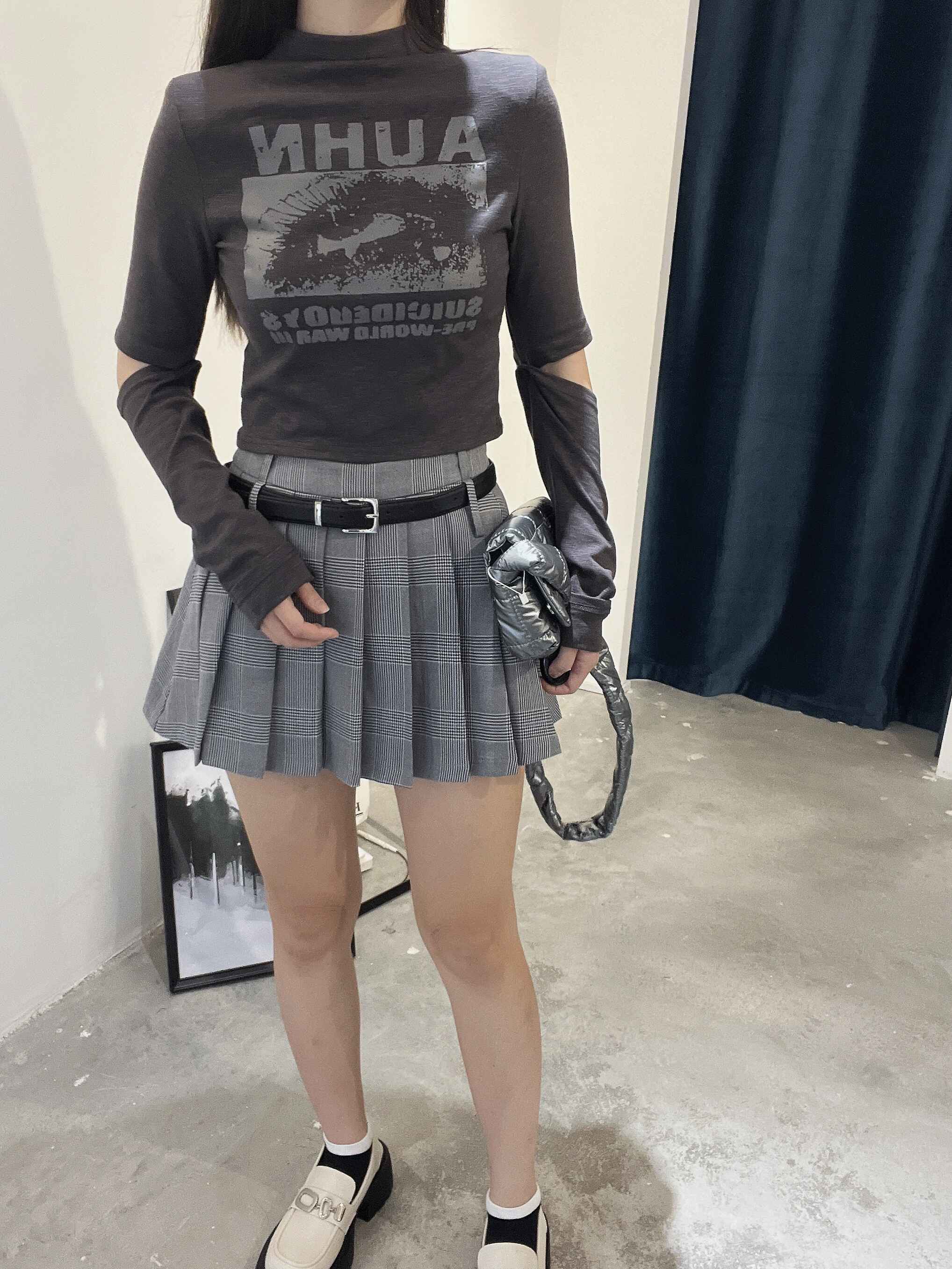 格子款百褶裙+裤带 | Ninestudio.9