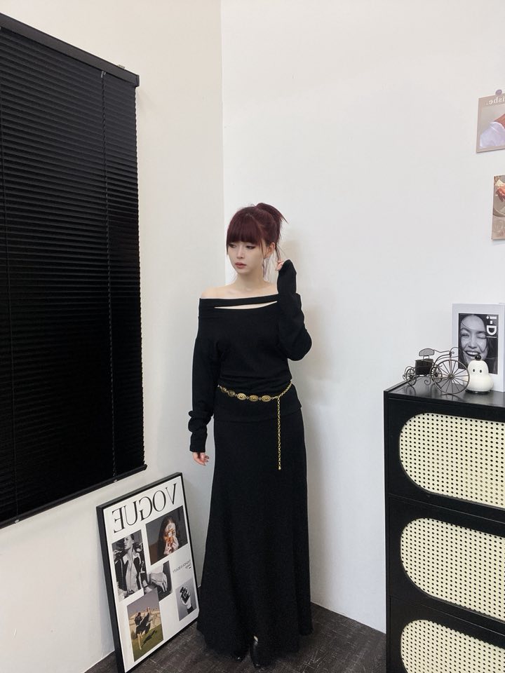 性感一字肩长袖套装 | Ninestudio.9