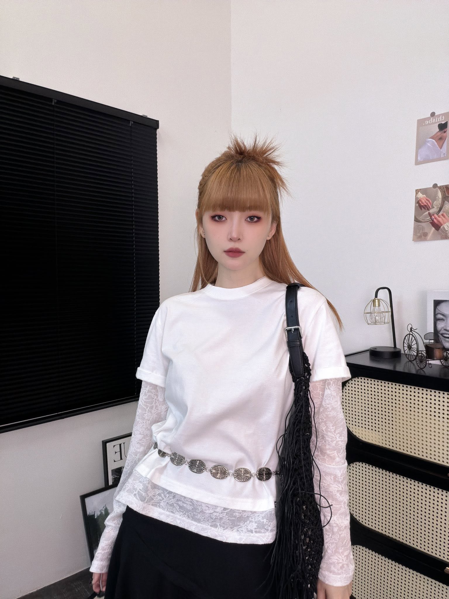 Ninestudio.9 | 假两件蕾丝袖上衣